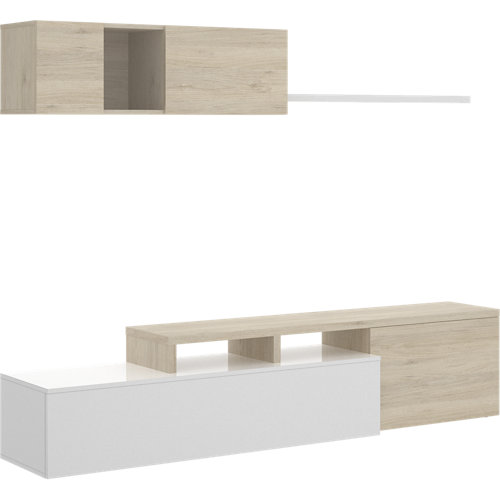 Pack de 5 jamba de mdf roble gris 90 x 10 mm 23 Mueble noor para salón blanco y madera natural 200x180x41 cm