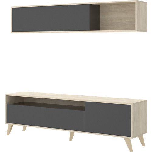 Mueble ada para salón gris y madera natural 180x180x41 cm