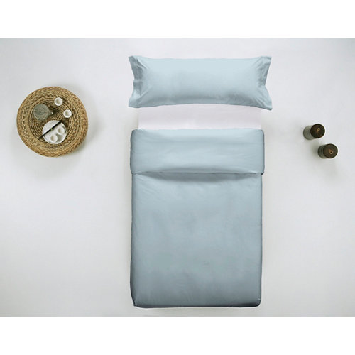 Funda nórdica wash grament lisa algodón 200 hilos azul bebé para cama de 90 cm