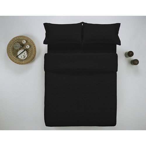 Funda nórdica wash grament lisa algodón 200 hilos negro para cama de 200 cm