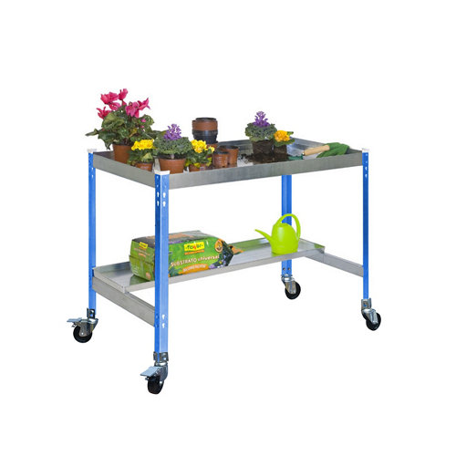 Mesa de cultivo con ruedas azul 120x70 cm