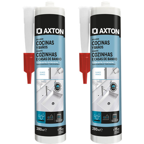 Pack de 2 siliconas neutra para cocinas y baños axton 280 ml blanco