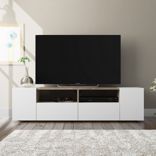 Lama vinílica clic artens medio minto 27 Mueble de televisión tamiko blanco con roble 34x138x40