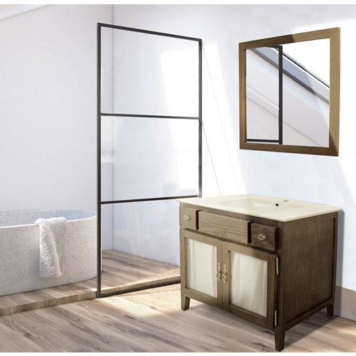 Mueble de baño con lavabo y espejo olvera nogal 80x45 cm