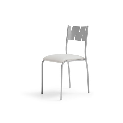 Silla glenda metal plata asiento polipiel gris claro