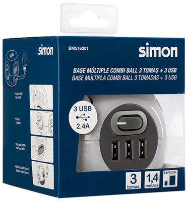 CARGA INDUCTIVA Blanco Simon BASE COMBI BALL 3 TOMAS 3 USB 