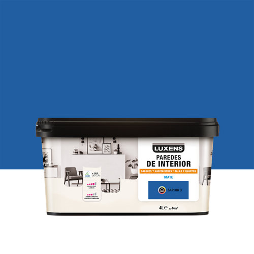 Pintura interior satinada luxens 0.75l 2020-b30g azul verdoso empolvado 21 Pintura salones y habitaciones luxens 4l saphir 3