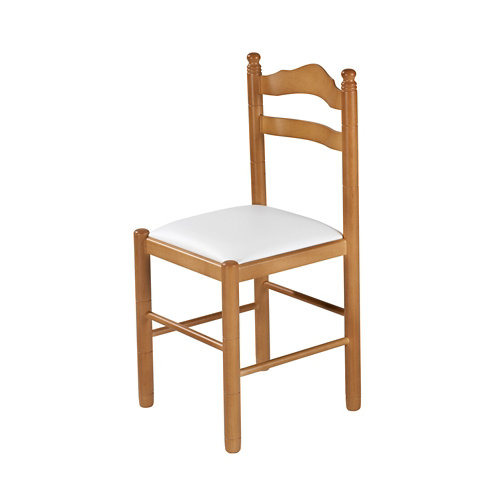 Silla monica barnizado cerezo asiento polipiel blanco