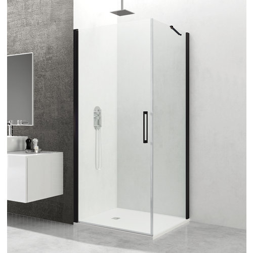 Mampara abatible a perfil negro + fijo lateral 60x90x195 cm de la marca GME en acabado de color Gris / plata fabricado en Cristal