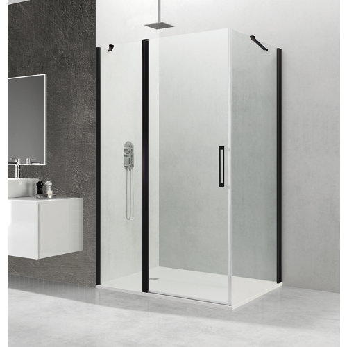 Mampara abatible c transparente perfil negro + fijo lateral 145x90x195 cm de la marca GME en acabado de color Gris / plata fabricado en Cristal
