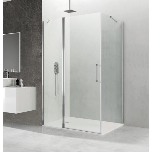 Mampara abatible c transparente perfil cromo + fijo lateral 115x90x195 cm de la marca GME en acabado de color Gris / plata fabricado en Cristal
