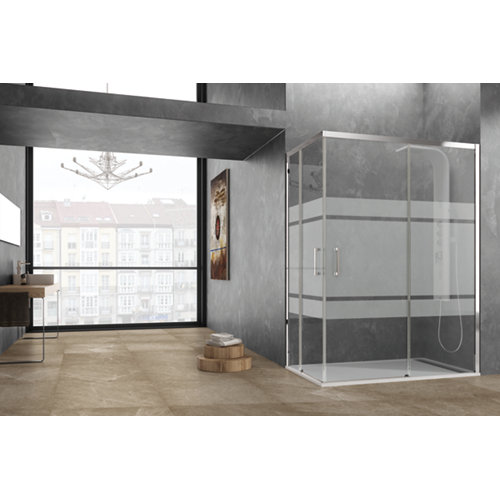 Mampara rectangular corredera akt serigrafiado perfil cromado 100x70 cm de la marca Blanca / Sin definir en acabado de color Gris / plata fabricado en Varios, ver descripción