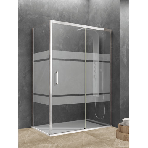 Mampara frontal y lateral corredera akt serigrafiado cromado 6mm (76-79)x195cm de la marca GME en acabado de color Gris / plata fabricado en Cristal
