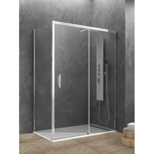 Mampara frontal y fijo lateral akt transparente perfil cromado 150x195 cm de la marca GME en acabado de color Gris / plata fabricado en Cristal