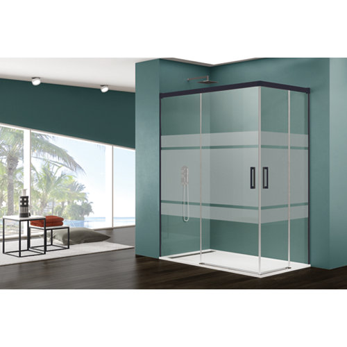 Mampara rectangular corredera bass serigrafiado perfil negro 140x75 cm de la marca Blanca / Sin definir en acabado de color Negro fabricado en Varios, ver descripción