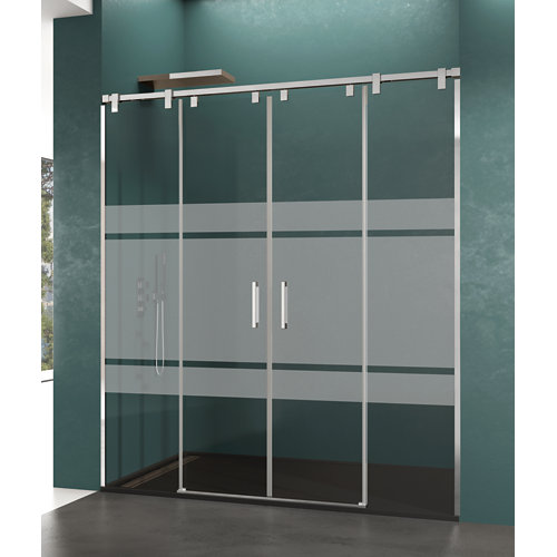Mampara corredera steel serigrafiado perfil cromado 200x195 cm de la marca GME en acabado de color Gris / plata fabricado en Cristal