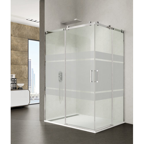 Mampara rectangular corredera steel serigrafiado perfil cromado 90x75 cm de la marca Blanca / Sin definir en acabado de color Gris / plata fabricado en Varios, ver descripción