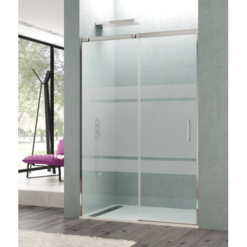 Mampara corredera steel serigrafiado perfil cromado 180x195 cm de la marca GME en acabado de color Gris / plata fabricado en Cristal