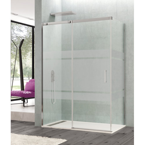 Mampara frontal y fijo lateral steel serigrafiado perfil cromado 170x195 cm de la marca GME en acabado de color Gris / plata fabricado en Cristal