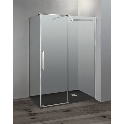 Mampara frontal y fijo lateral steel transparente perfil cromado 140x195 cm de la marca GME en acabado de color Gris / plata fabricado en Cristal