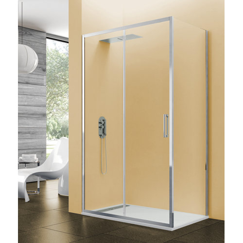 Mampara corredera titan transp. perfil cromo + fijo lateral 120x90x195 cm de la marca GME en acabado de color Gris / plata fabricado en Cristal