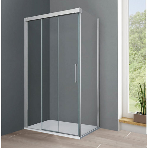 Mampara corredera tress transp. perfil cromo + fijo lateral 135x70x195 cm de la marca GME en acabado de color Gris / plata fabricado en Cristal