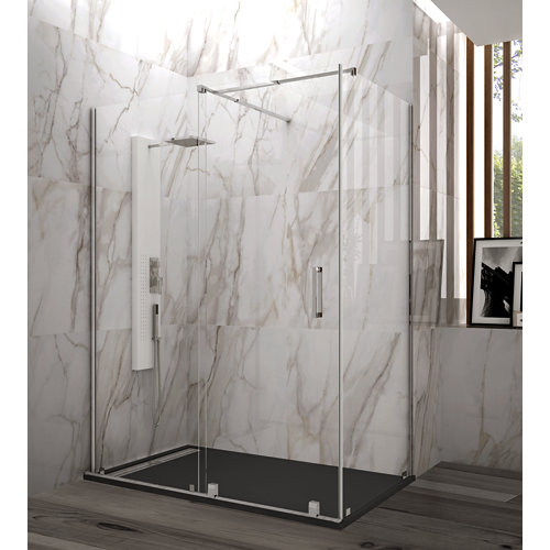 Mampara frontal corred. vit transparente perfil cromo +fijo lateral 180x80x196cm de la marca GME en acabado de color Gris / plata fabricado en Cristal