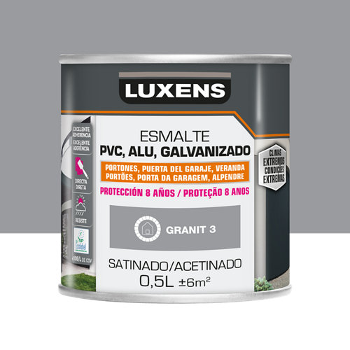 Pintura para pvc, aluminio, galvanizdo al agua satinado luxens 500ml granit3