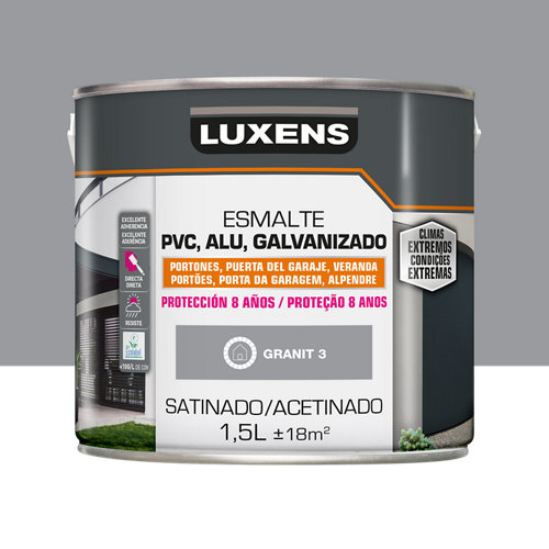 Pintura para pvc, aluminio, galvanizdo al agua satinado luxens 1.5l granit3