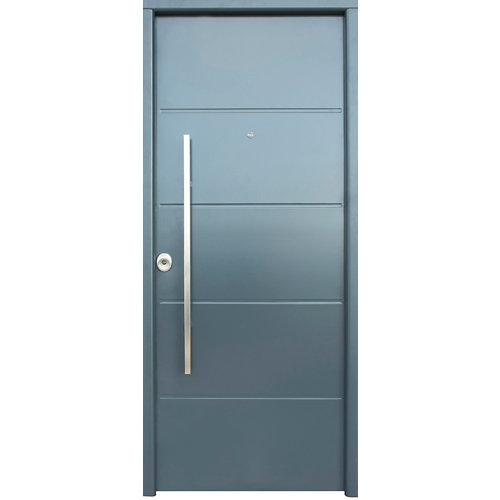 Puerta de entrada metálica cintia fresada gris derecha de 90x210 cm