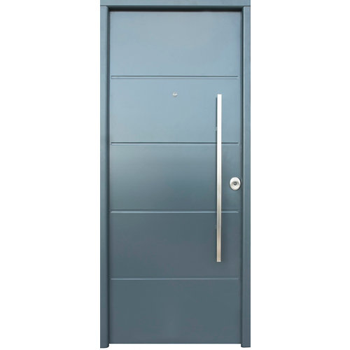 Puerta de entrada metálica cintia fresada gris izquierda de 90x210 cm
