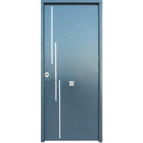 Puerta de entrada metálica camelia gris derecha de 90x210 cm