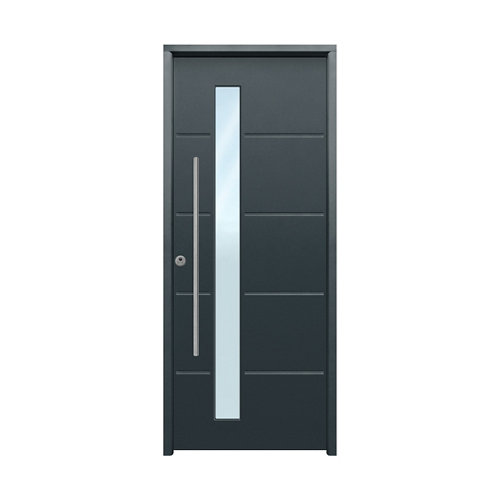 Puerta de entrada metálica cintia gris con cristal derecha de 90x210 cm