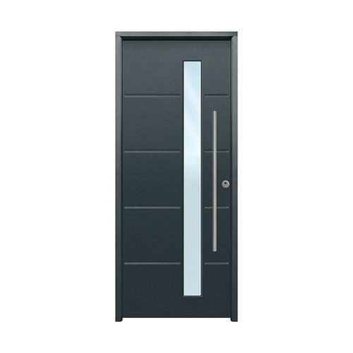 Puerta de entrada metálica cintia gris con cristal derecha de 90x210 cm