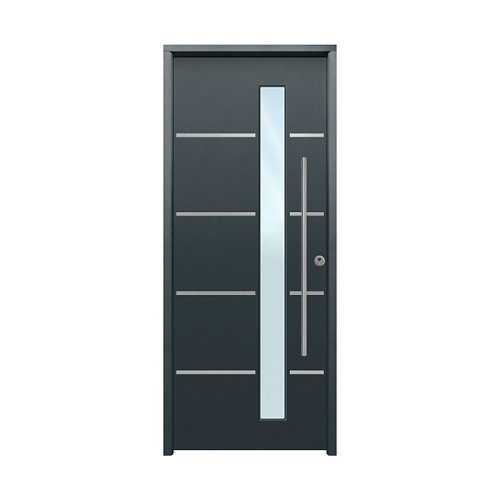 Puerta de entrada metálica cintia gris con cristal izquierda de 90x210 cm