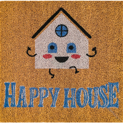 Felpudo blanco de coco y pvc happy house 48 x48 cm