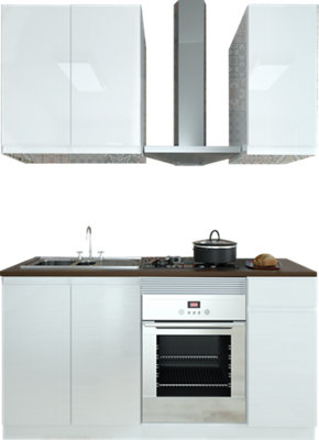 Cocina en kit Delinia ID Tokyo blanco brillo 180cm cm con muebles altos y bajos