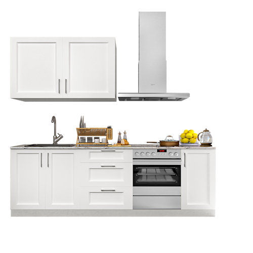 Cocina en kit delinia id newport blanco mate 240cm con muebles altos y bajos