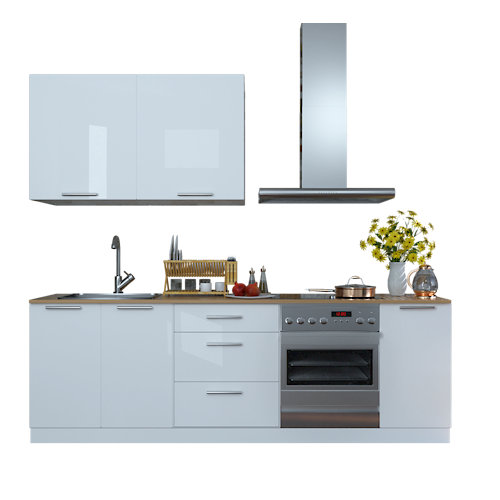 Cocina en kit delinia id atenas blanco brillo 240cm con muebles altos y bajos