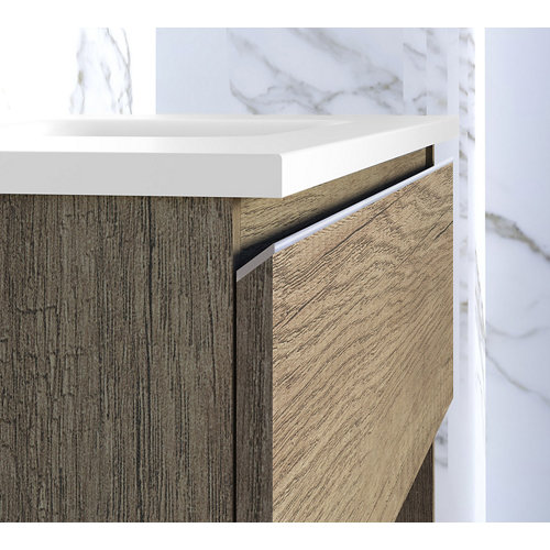 Mueble de baño con lavabo y espejo lark nogal 80x45 cm de la marca ARTYSAN en acabado de color Marrón fabricado en Aglomerado de particulas