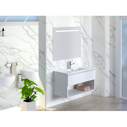 Mueble de baño con lavabo y espejo lark blanco 100x55cm