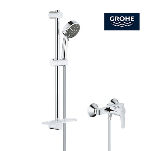 Conjunto de alcachofa, flexo, barra y grifo monomando grohe start clova