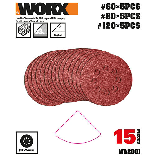 Pack 15 hojas lijadora excentrica multilijadora 820 worx