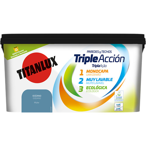 Pintura interior mate reveton pro 4l 0804-g90y blanco lino luminoso 19 Pintura triple acción titanlux 4l océano