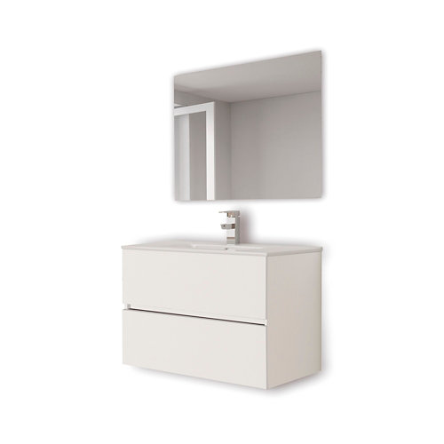 Mueble de baño con lavabo y espejo belic blanco 80x45 cm de la marca LAZOS BATH en acabado de color Blanco fabricado en Aglomerado de particulas