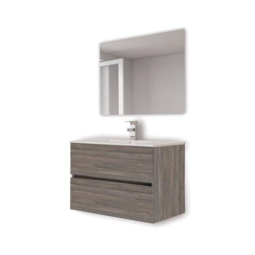 Mueble de baño con lavabo y espejo belic gris 80x45 cm de la marca LAZOS BATH en acabado de color Gris / plata fabricado en Aglomerado de particulas