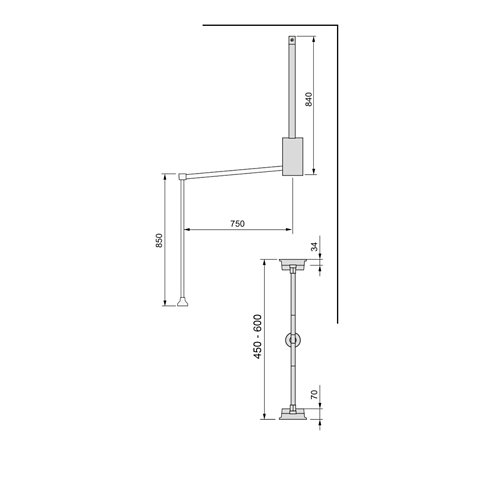 Colgador abatible hang gris para armario. ancho regulable 45-60cm