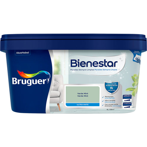 Pintura salones y habitaciones luxens 4l laguna 5 19 Pintura bruguer bienestar 4l verde mint