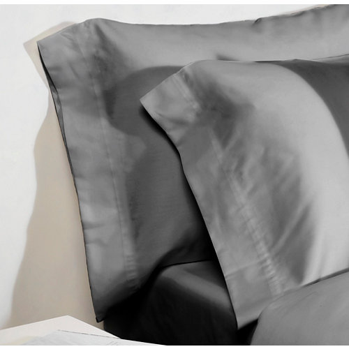 Pack de 2 fundas de almohada de algodón egipcio gris 300 hilos 100x50 cm