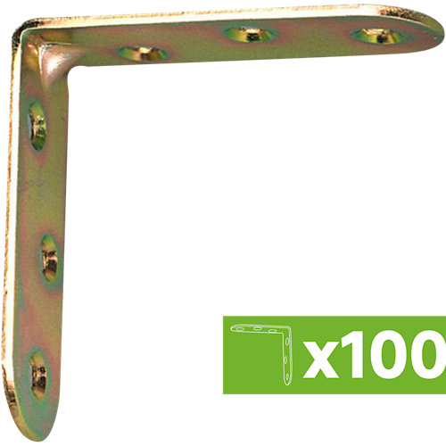 Lote 100 escuadras de unión en ángulo de acero bicromatado 60x60 mm